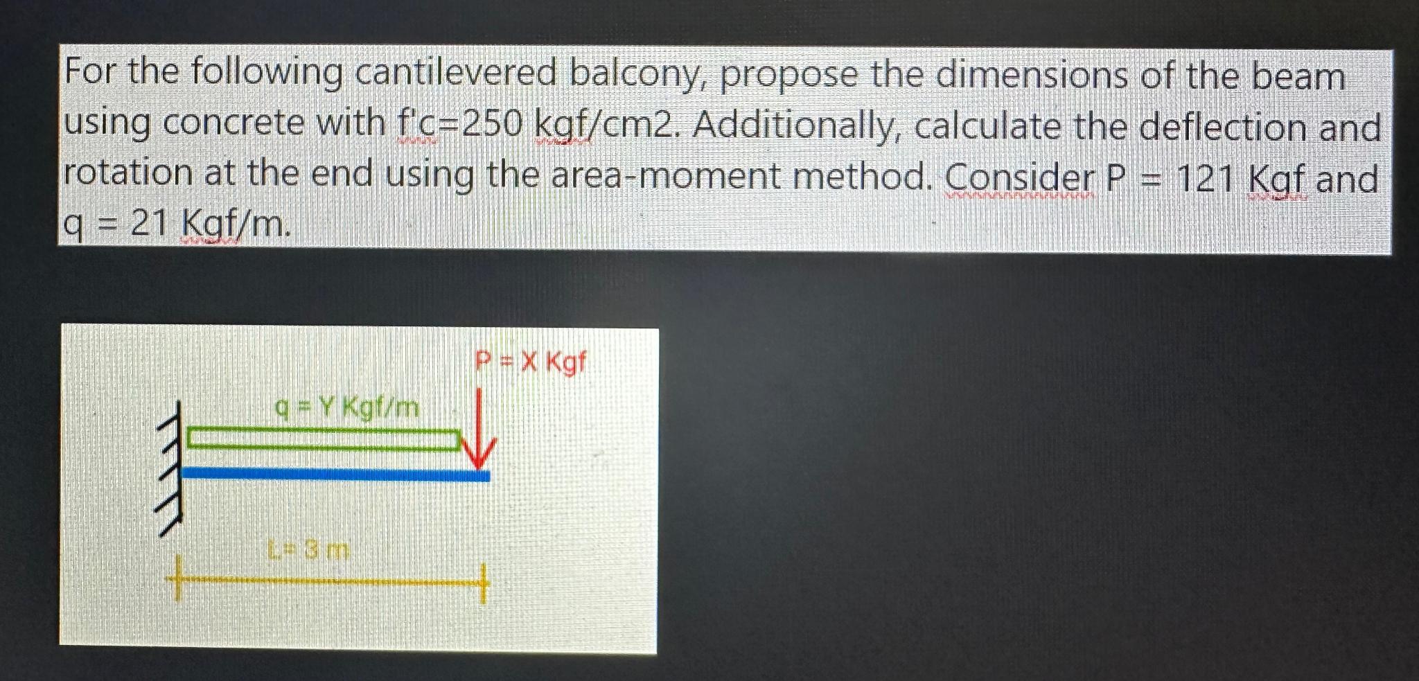 Solved For the following cantilevered balcony, propose the | Chegg.com