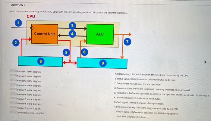 Solved QUESTION 1 Match the numbers in the diagram for a CPU | Chegg.com