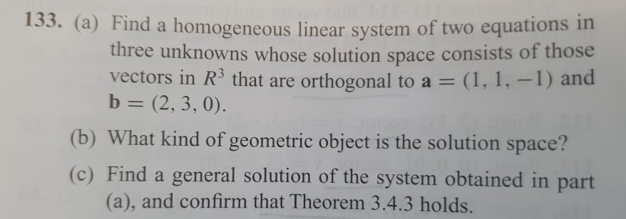 Solved 133. (a) Find a homogeneous linear system of two | Chegg.com