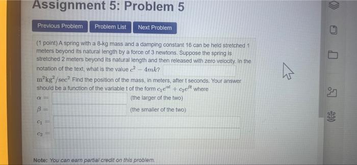 Solved Assignment 5: Problem 5 Previous Problem Problem List | Chegg.com