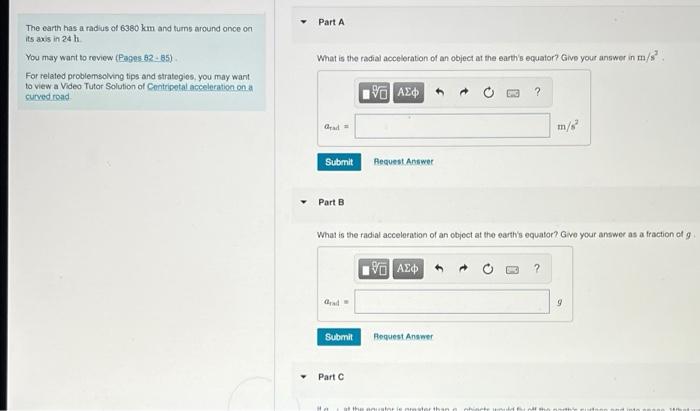 Solved Part A The earth has a radius of 6380 km and tums | Chegg.com