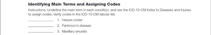 Solved Identifying Main Terms and Assigning Codes | Chegg.com