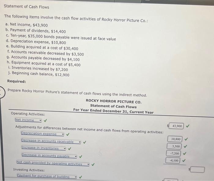 Solved Statement Of Cash Flows The Following Items Involve | Chegg.com