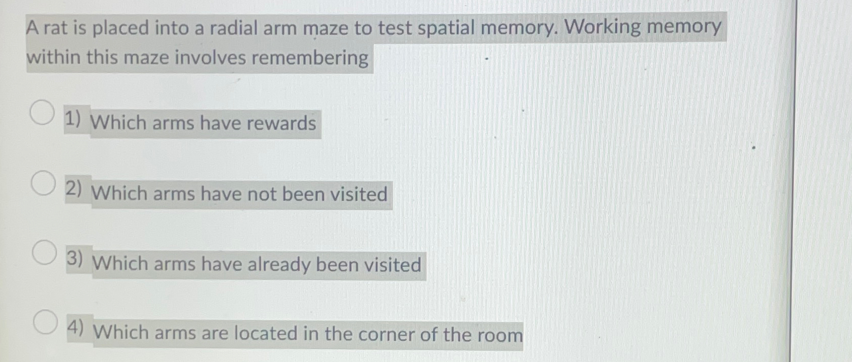 Solved A rat is placed into a radial arm maze to test | Chegg.com