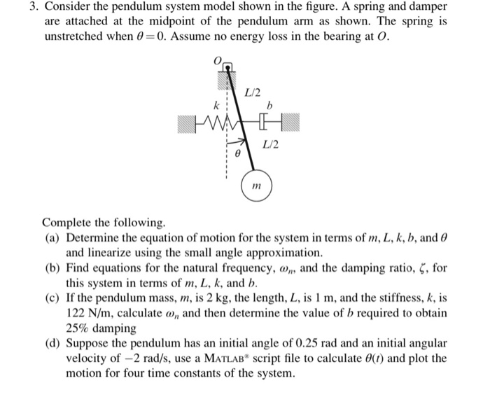 Solved 3. Consider the pendulum system model shown in the | Chegg.com