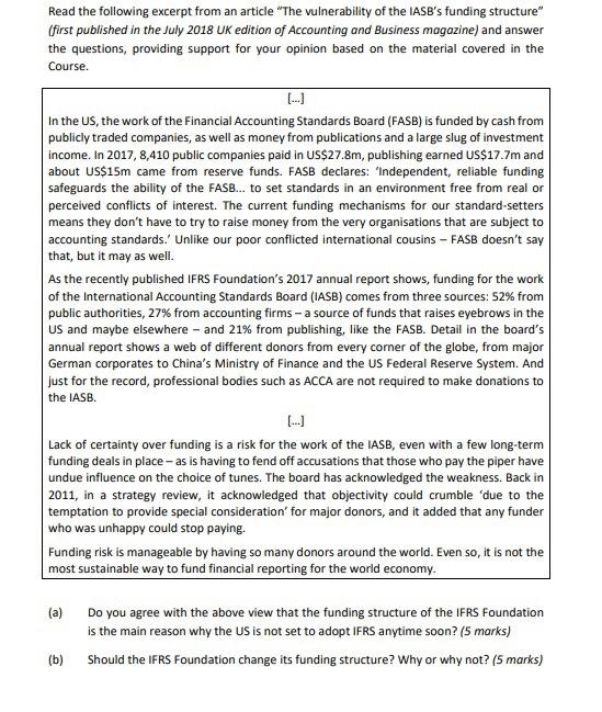 Solved Read The Following Excerpt From An Article "The | Chegg.com