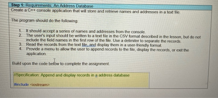 Solved Step 1: Requirements: An Address Database Create a | Chegg.com