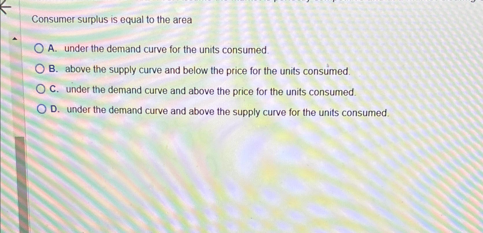 Solved Consumer surplus is equal to the areaA. ﻿under the | Chegg.com