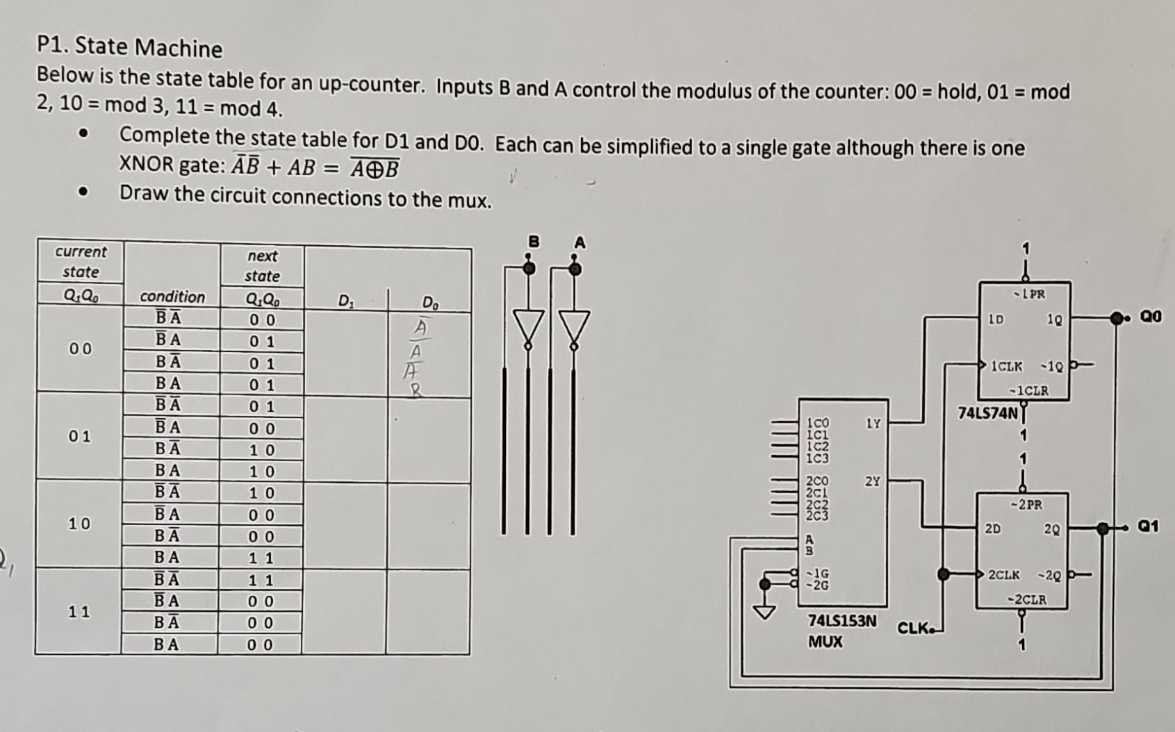 Solved P1. State Machine Below is the state table for an | Chegg.com