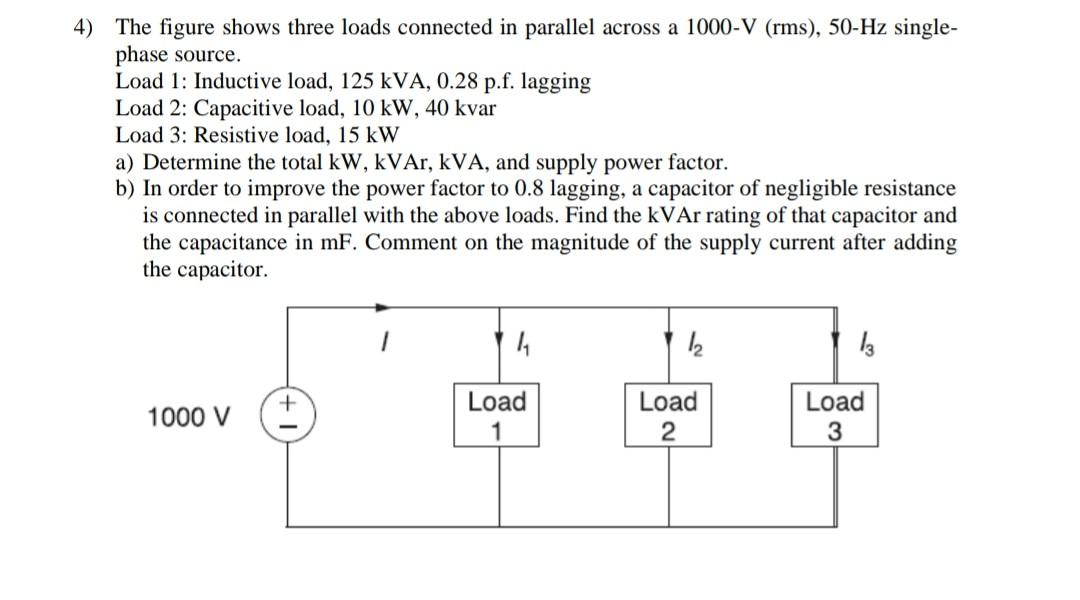 Solved 4) The figure shows three loads connected in parallel | Chegg.com