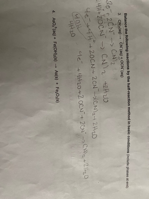 Solved Balance The Following Reactions By The Half-reaction | Chegg.com