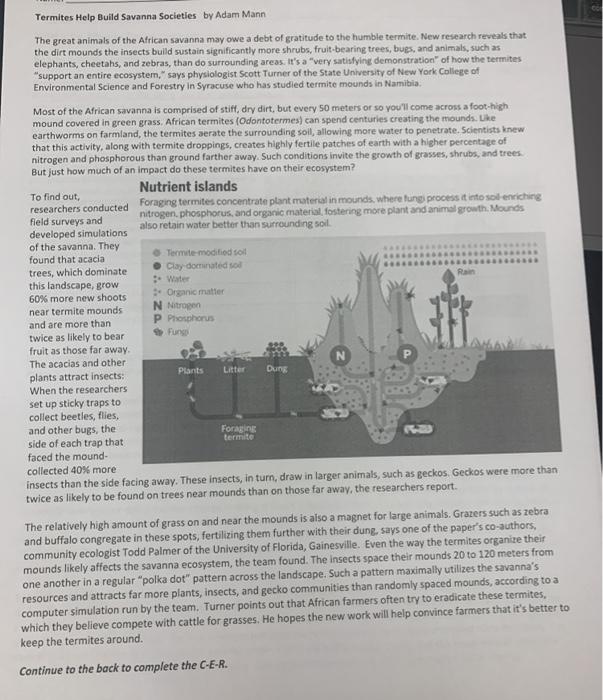 Solved Termites Help Build Savanna Societies by Adam Mann | Chegg.com