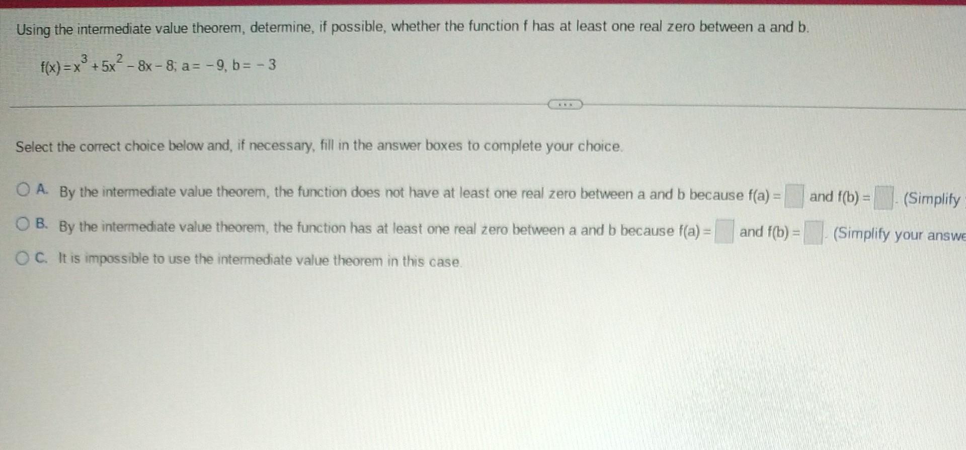 Solved F X X3 5x2−8x−8 A −9 B −3 Select The Correct Choice