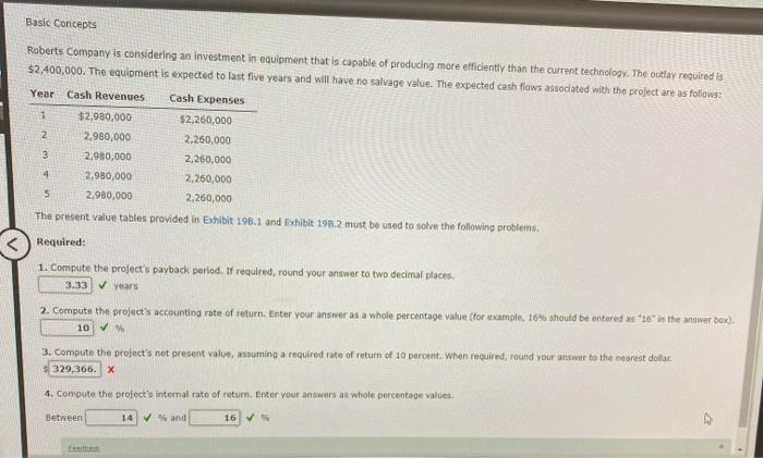 Solved Basic Concepts Roberts Company Is Considering An Chegg Com