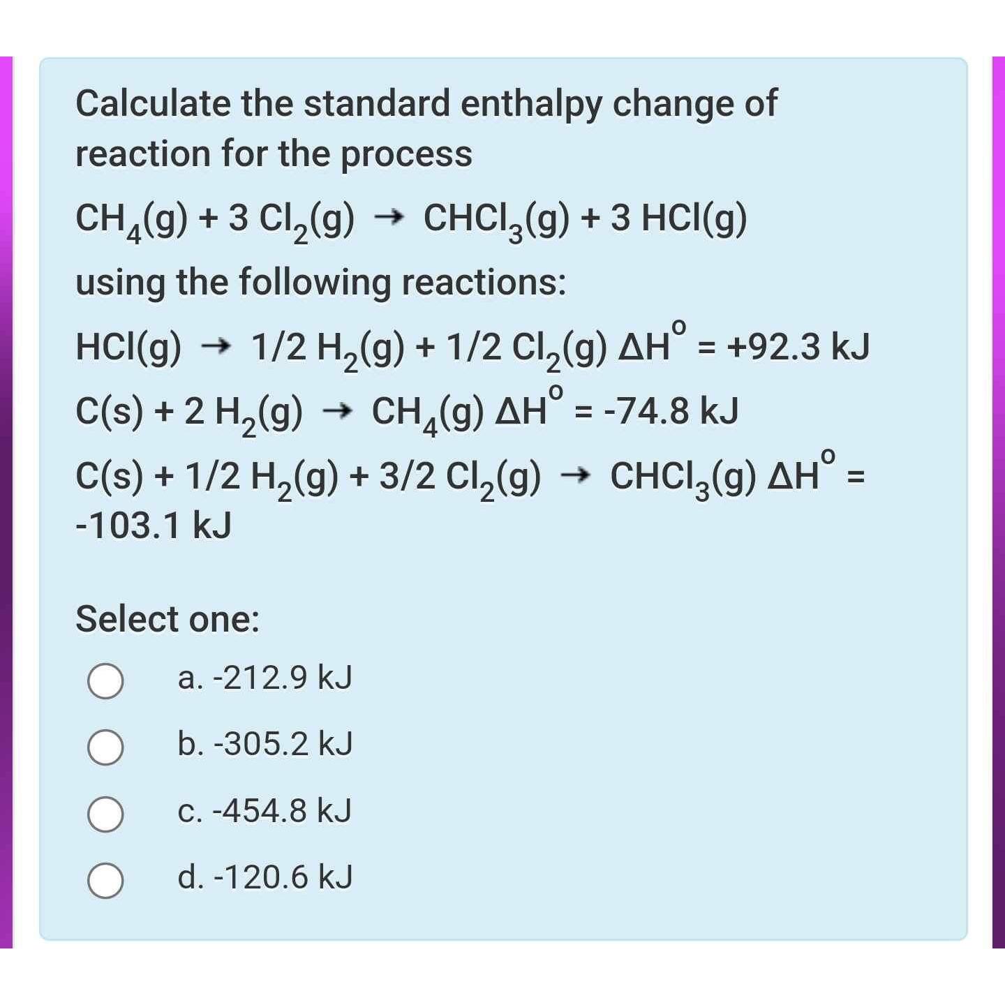 Solved Calculate the standard enthalpy change of reaction | Chegg.com