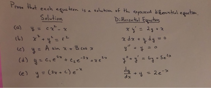 Solved 2 O Prove That Each Equation Is A Solution Of The Chegg Com