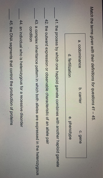 Solved Match The Terms Given With Their Definitions For | Chegg.com