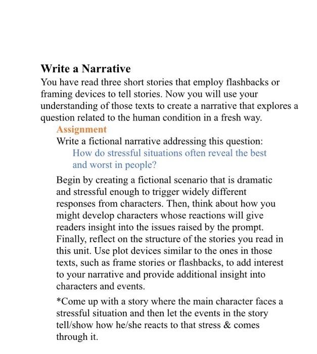 Write a Narrative You have read three short stories | Chegg.com