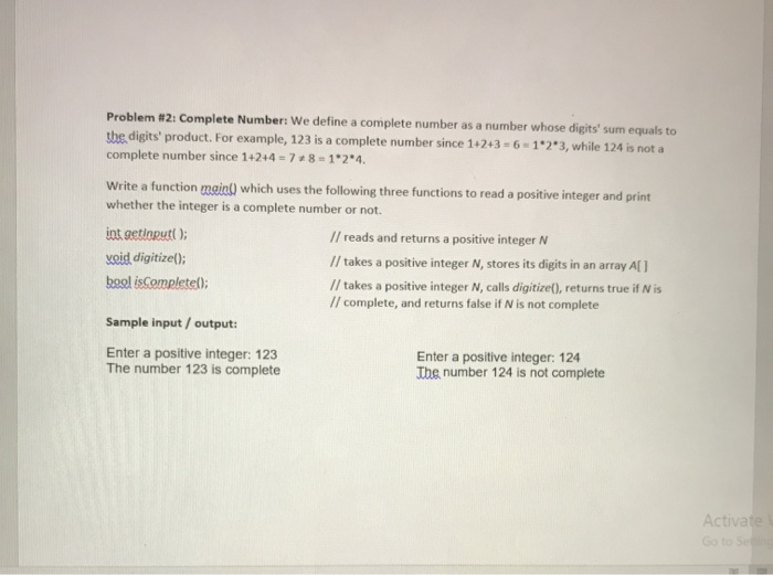 Solved Problem #2: Complete Number: We define a complete | Chegg.com