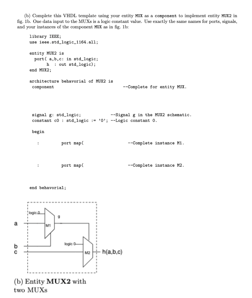 Solved (b) ﻿Complete this VHDL template using your entity | Chegg.com