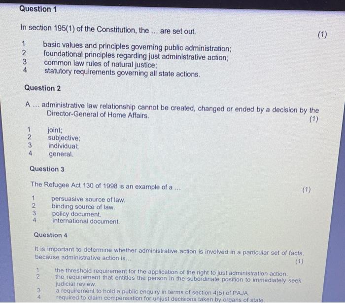 Solved Question 1 (1) In section 195(1) of the Constitution, | Chegg.com