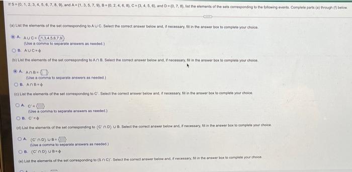 Solved 15 = {0, 1,2,3,4,5,6,7,8,9), and A(1,3,5,7,9), B = | Chegg.com
