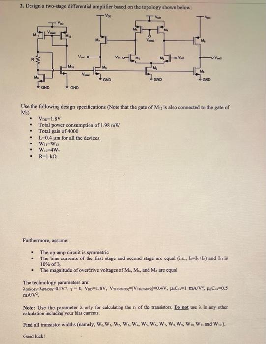 Solved 2. Design a two-stage differential amplifier based on | Chegg.com