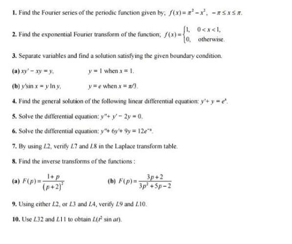 Solved 1. Find the Fourier series of the periodic function | Chegg.com