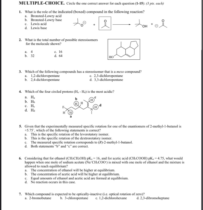 Solved MULTIPLE-CHOICE. Circle the one correct answer for | Chegg.com