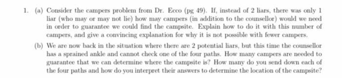 Solved 1. (a) Consider the campers problem from Dr. Ecco (pg | Chegg.com
