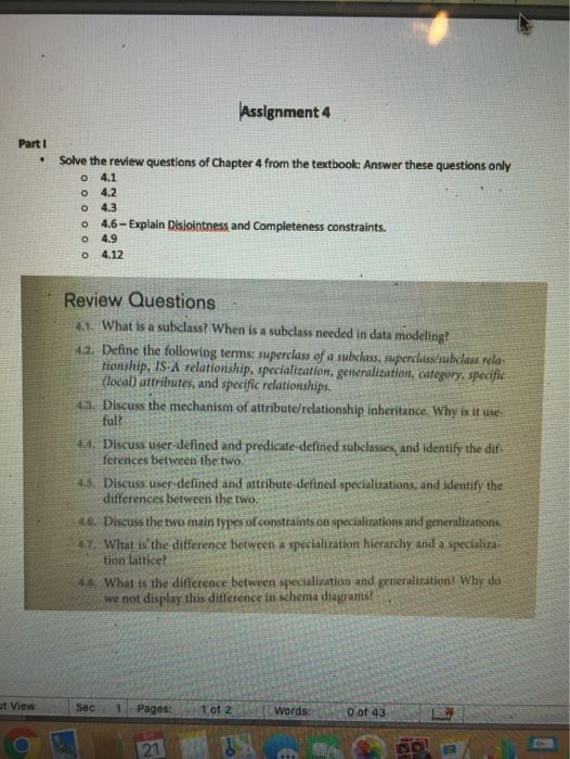 Solved Assignment 4 Part I • Solve the review questions of | Chegg.com