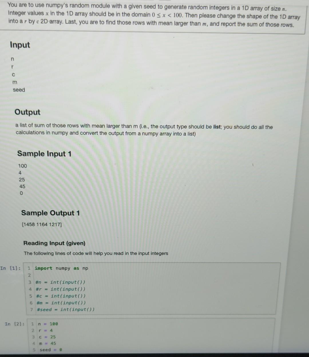 Random Module Of Numpy Solved You are to use numpy's random module with a given | Chegg.com
