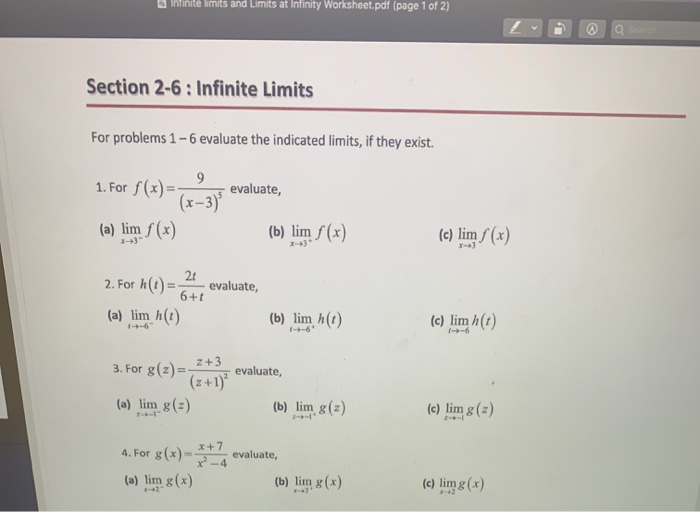 Limits At Infinity Worksheet With Answers Pdf