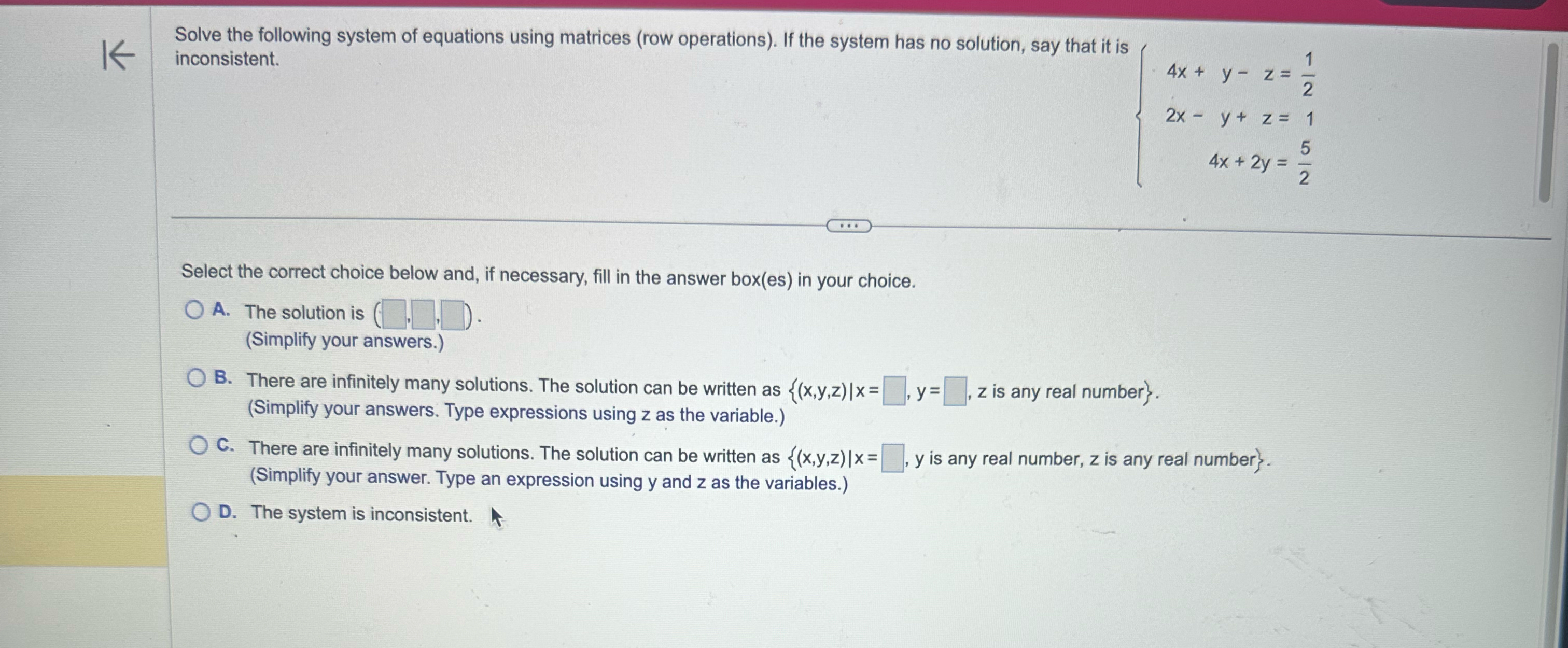 Solved Solve the following system of equations using | Chegg.com