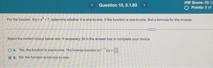 Solved For the function, f(x)=x3−7, determine whether it is | Chegg.com