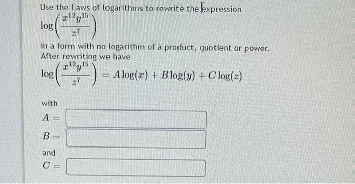 Solved Use the Laws of logarithms to rewrite the expression | Chegg.com