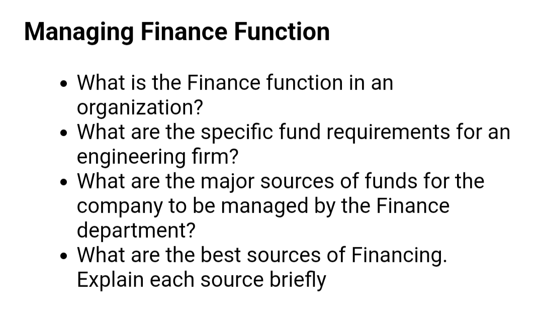 Solved What is the Finance function in an | Chegg.com