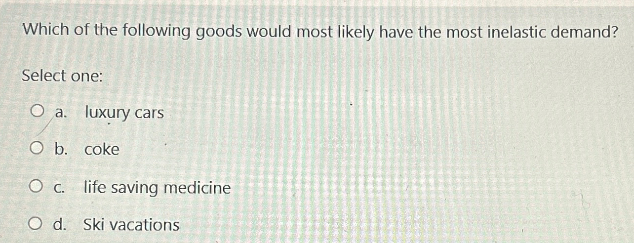 Solved Which of the following goods would most likely have | Chegg.com