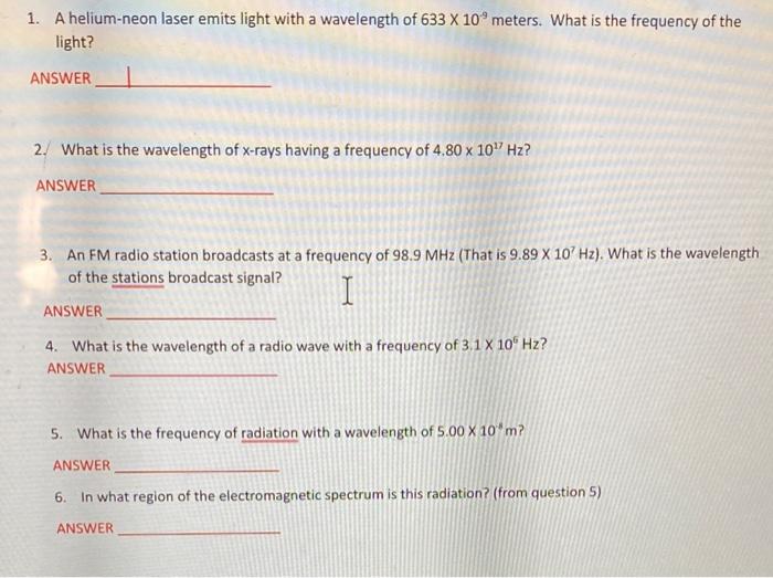 Solved 1. A heliumneon laser emits light with a wavelength