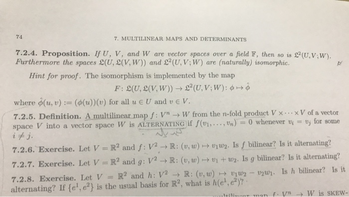 Solved 74 7. MULTILINEAR MAPS AND DETERMINANTS 7.2.4. | Chegg.com