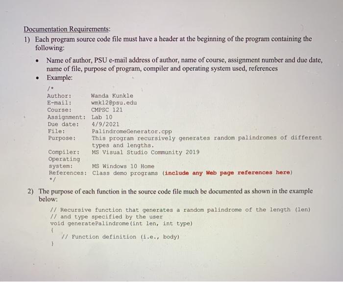 Solved Author: Documentation Requirements: 1) Each program | Chegg.com