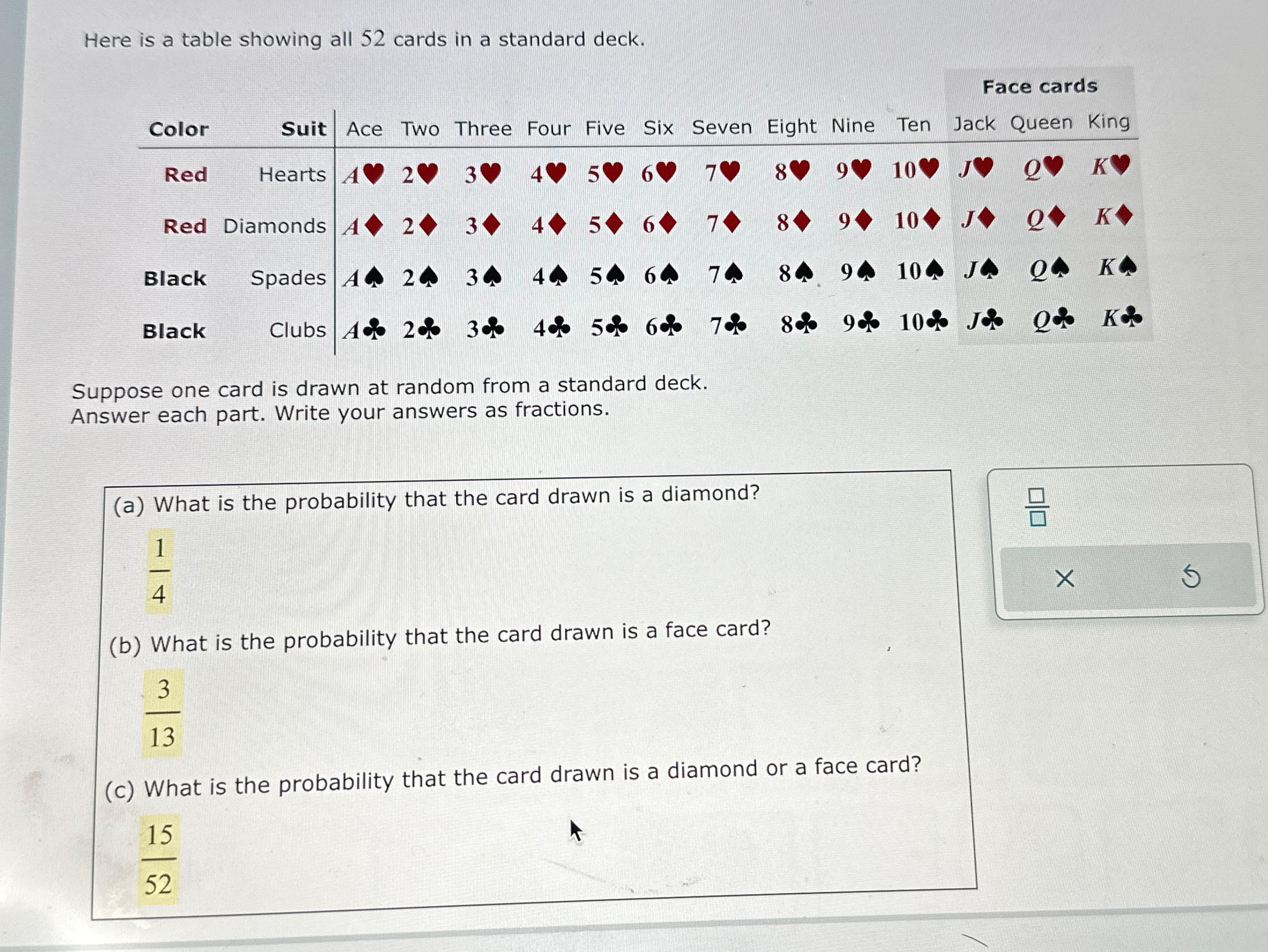 Solved here is a table showing all 52 cards in a standard chegg