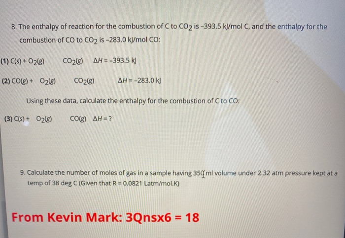 enthalpy of the reaction c o2 co2 is