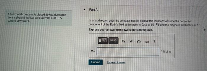 Solved A horizontal compass is placed 20 cm due south from a | Chegg.com