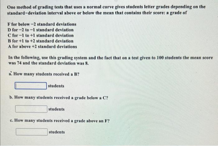 Solved One method of grading tests that uses a normal curve | Chegg.com
