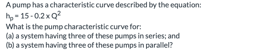 Solved A pump has a characteristic curve described by the | Chegg.com