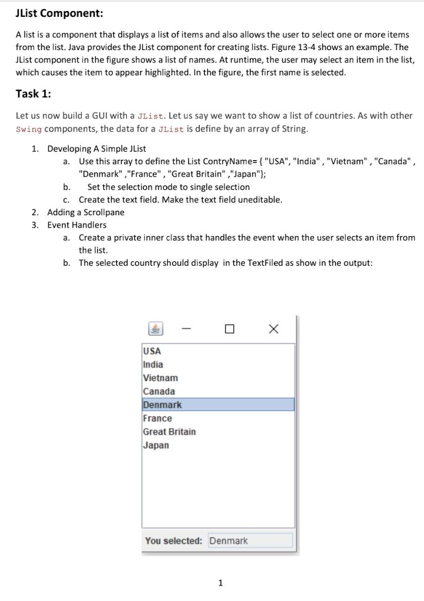 Solved JList Component: A list is a component that displays | Chegg.com