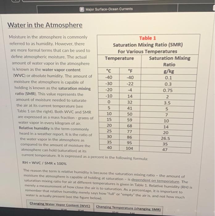 Solved Finding Saturation Mixing Ratio Using Table 1 From 8238