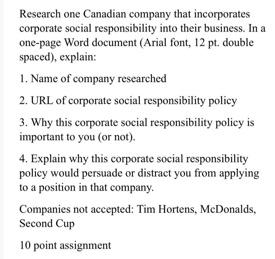 Solved Research One Canadian Company That Incorporates Chegg
