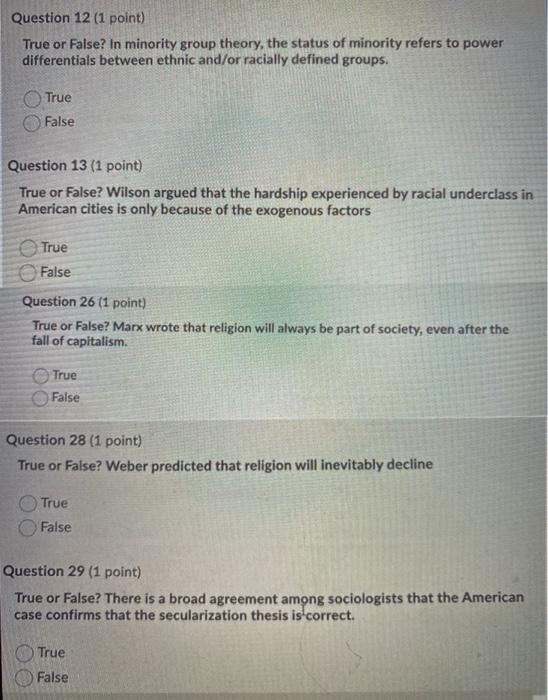 Question 12 (1 point) True or False? In minority | Chegg.com